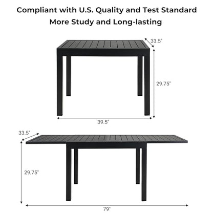 Grand patio 5-Piece Outdoor Dining Set for 4 with 1 Rectangle Expandable Table for 4-6 Person, Metal Woven Wicker Fixed Patio Chairs with Thickened Cushions for Yard, Poolside (Black)
