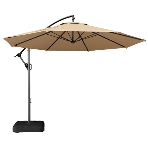 HOMSHADE 10ft Offset Patio Umbrella with Base Included, Cantilever Offset Hanging Patio Outdoor Market Umbrella UPF50+ UV Protection with Easy Tilt and Crank for Pool Deck and Garden(Beige)