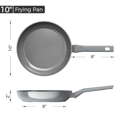 Sanho 10 Inch Frying Pan Nonstick, PFOS/PFOA/PTFE-Free Healthy Ceramic Coating, Induction Compatible Cookware for All Stovetops, Dishwasher Safe, Gray