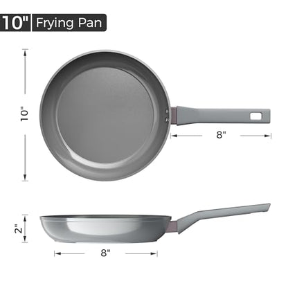 Sanho 10 Inch Frying Pan Nonstick, PFOS/PFOA/PTFE-Free Healthy Ceramic Coating, Induction Compatible Cookware for All Stovetops, Dishwasher Safe, Gray