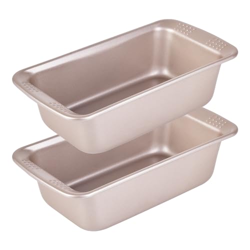 Bakeley 2Pcs - 8x4 Loaf Pan, Rectangle Baking Bread Loaf Pan Set, Non-Stick Carbon Steel, Mini Meatloaf Pan for Oven Baking, Cakes, Sourdough, Brownies, and Lasagna (8.6" x 4.8" x 2.8",Champagne Gold)