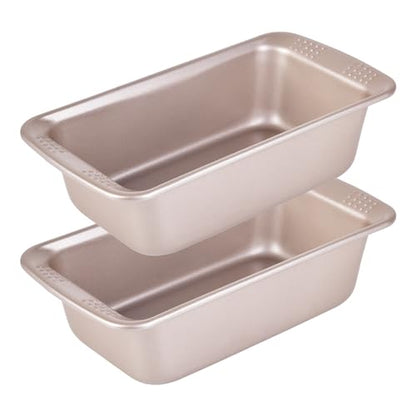 Bakeley 2Pcs - 8x4 Loaf Pan, Rectangle Baking Bread Loaf Pan Set, Non-Stick Carbon Steel, Mini Meatloaf Pan for Oven Baking, Cakes, Sourdough, Brownies, and Lasagna (8.6" x 4.8" x 2.8",Champagne Gold)
