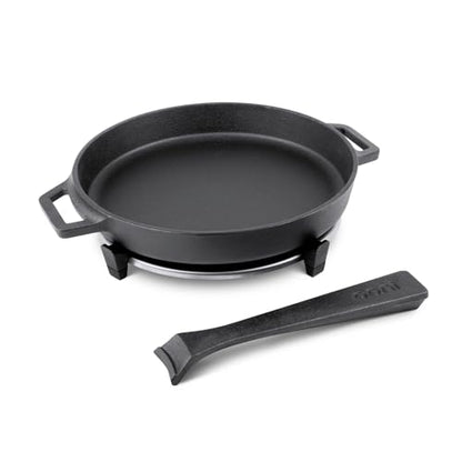 ooni Cast Iron Skillet Pan - 9" Round Fyring Skillet Pan with Removable Handle and Sainless Steel Trivet, Cast Iron Frying Pan, Pre-Seasoned Non-Stick Oven Safe Cookware, Pizza Oven & BBQ Accessories