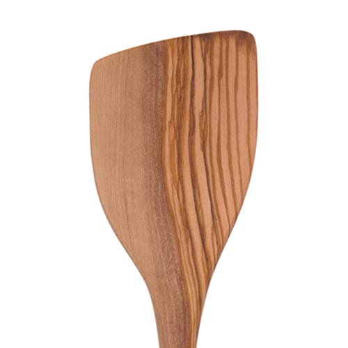 Tovolo Olivewood Angled Turner Spatula, Natural Wood Turner for Cooking & Baking, Wide Flat Edge Pancake Flipper, Safe for Nonstick Pans & Cast Iron Skillets, 12.5" Kitchen Tool