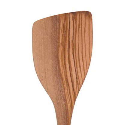 Tovolo Olivewood Angled Turner Spatula, Natural Wood Turner for Cooking & Baking, Wide Flat Edge Pancake Flipper, Safe for Nonstick Pans & Cast Iron Skillets, 12.5" Kitchen Tool