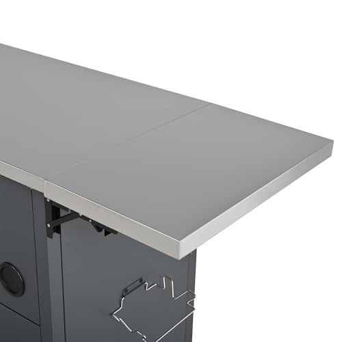 Merax Foldable Outdoor Kitchen Island & BBQ Prep Cart with Stainless Steel Top &Trash Rack & Lockable Wheels & Storage Cabinets – Portable Patio Dining Station for Grilling & Backyard & Camping, Gray