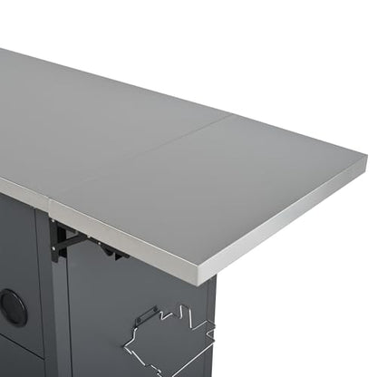 Merax Foldable Outdoor Kitchen Island & BBQ Prep Cart with Stainless Steel Top &Trash Rack & Lockable Wheels & Storage Cabinets – Portable Patio Dining Station for Grilling & Backyard & Camping, Gray
