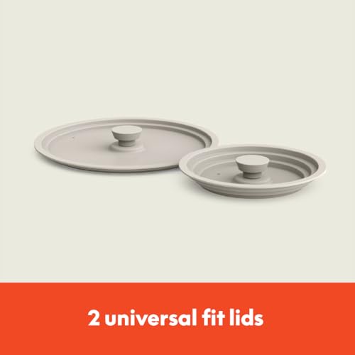 bella 9 Piece Ceramic Nonstick Cookware Set, Fits-anywhere™ Kitchenware w EverGood™ Coating, Dishwasher & Oven Safe, All Stovetops Compatible, Stackable Design, Cool Touch Handles, Oatmilk
