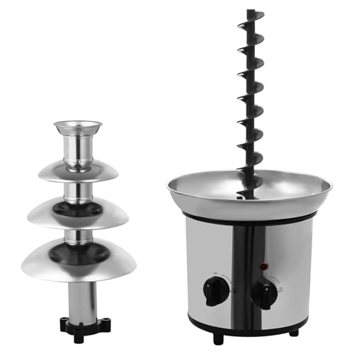4 Tier Electric Chocolate Fondue Fountain Machine for Parties - 430 Stainless Steel Melts Cheese, Queso, Candy- Dip Strawberries, Apple and More - 60-Ounce/1.8L - 40℃/104℉ Heating Temperature