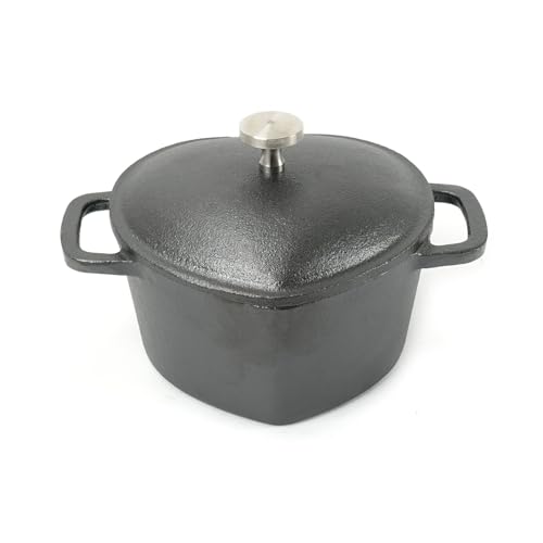 HAWOK Pre-seasoned Cast lron Mini Dutch Oven, 8.8oz. with Wooden Underliner, Heart Shaped, Set of 2, Black