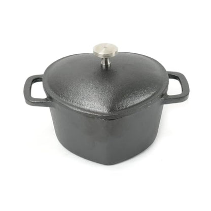 HAWOK Pre-seasoned Cast lron Mini Dutch Oven, 8.8oz. with Wooden Underliner, Heart Shaped, Set of 2, Black