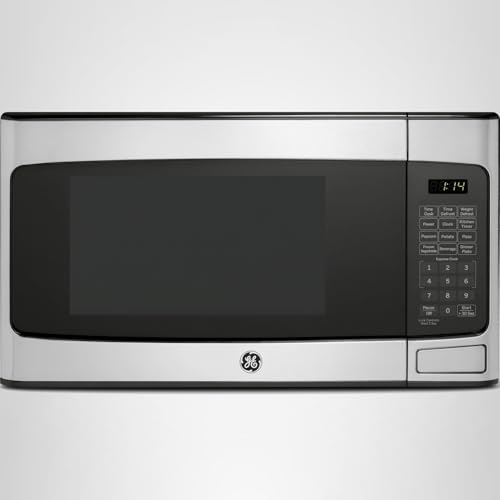 GE Countertop Microwave Oven, Compact 1.1 Cubic Ft., 950-watt Capacity, 6 Auto Cooking Settings, Child-Lock Technology, Kitchen Essentials for The Countertop, Dorm Room or Apartment, Stainless Steel
