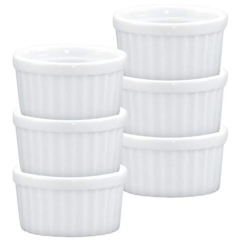 HIC Kitchen Ramekin, Fine Porcelain, For Serving Condiments, Dips, Sauces, And Small Desserts, 2-Ounce Capacity, Set of 6