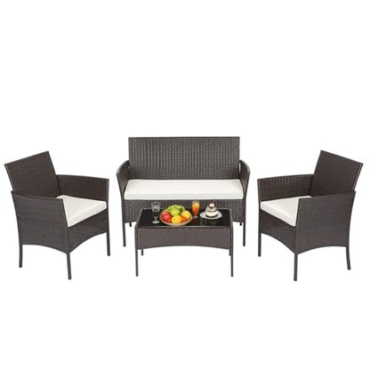 FDW 4-Piece Patio Furniture Set | Brown | Outdoor Wicker Furniture