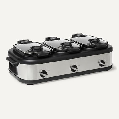 Amazon Basics Triple Slow Cooker with Ceramic Non-Stick Coating and Temperature Controls, 3 x 2.5 Quarts, Stainless Steel