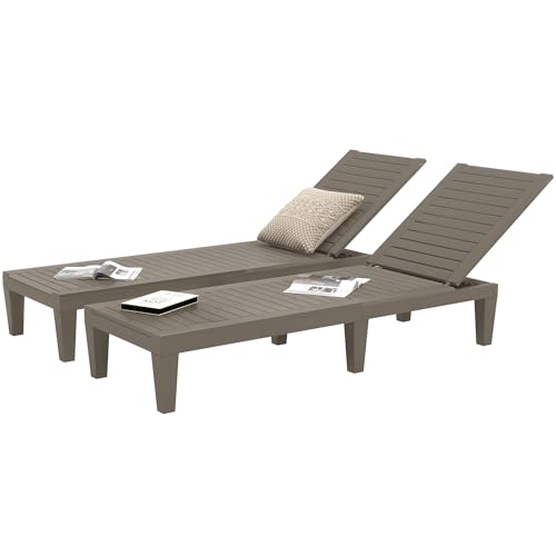 DWVO Outdoor Chaise Lounge, Pool Lounge Chair Set of 2 w/ 5-Level Backrest, Waterproof & Easy Assembly Patio Lounge Chair for Garden, Pool, and Beach (Taupe)
