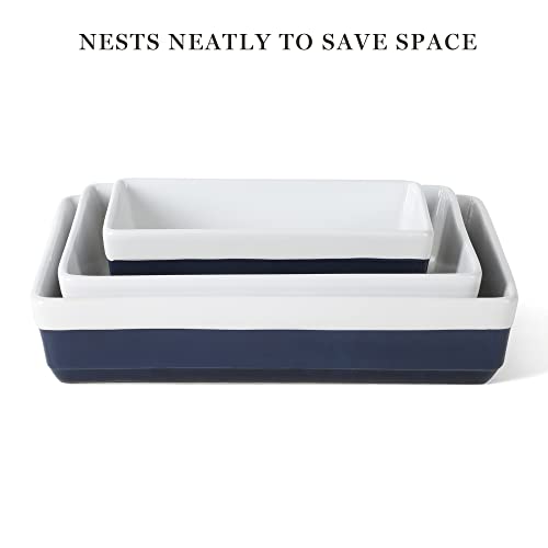 MARTHA STEWART 3-Piece Oven to Table Stoneware Bakeware Set – Baking Dish & Casserole Set – Cobalt Blue – Durable Oven-Safe Bakeware for Baking and Serving