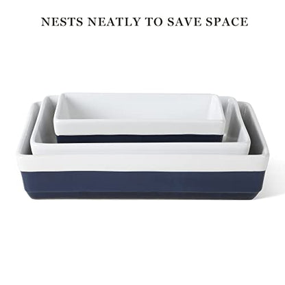 MARTHA STEWART 3-Piece Oven to Table Stoneware Bakeware Set – Baking Dish & Casserole Set – Cobalt Blue – Durable Oven-Safe Bakeware for Baking and Serving