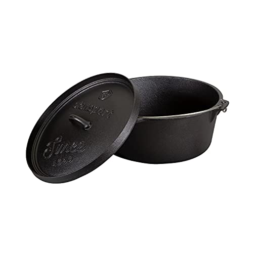 Stansport's Cast Iron Dutch Oven with Lid (16033) - Large 8 Quart Capacity, Durable Cast Iron Construction, Perfect for Outdoor Cooking, Home Kitchen and Camping Trips, Flat Bottom Design