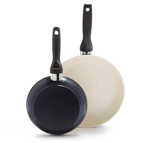 GreenPan Rio 8" and 10" Frying Pan Skillet Set, PFAS-Free, Healthy Ceramic Nonstick Cookware, Stay-Cool Bakelite Handles, Dishwasher Safe, Easy Clean, Durable Performance, Black