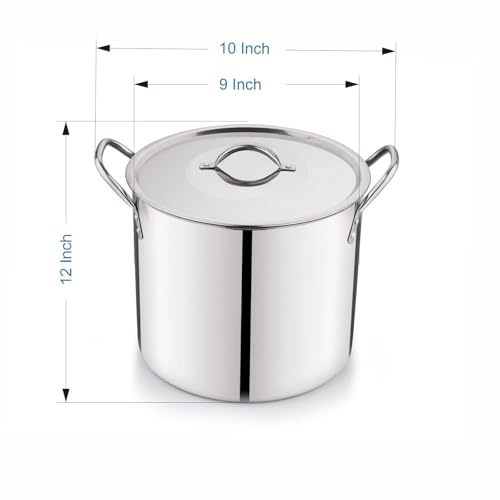 8-Qt Stainless Steel Stock Pot with Metal Lid, Ultra Durable, Stay-Cool Handles, Hand Wash Only - Fast Even Heat Distribution, Large Capacity for Family Meals & Batch Cooking