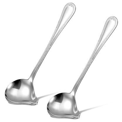 2Pcs Gravy Spoon Ladle Small Ladle with Pouring Spout, 7.9 Inch Stainless Steel Saucier Sauce Soup Spoon for Spooning Gravies Sauces Dressings