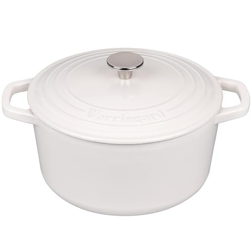 VORRINGARD Enameled Cast Iron Dutch Oven Pot with Lid, for Bread Baking, Round Bread Oven- include Sourdough Bread Baking Supplies Set, 4.5QT, White
