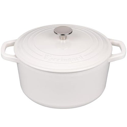 VORRINGARD Enameled Cast Iron Dutch Oven Pot with Lid, for Bread Baking, Round Bread Oven- include Sourdough Bread Baking Supplies Set, 4.5QT, White