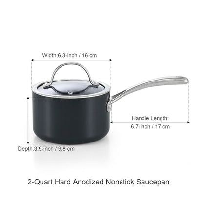 Cooks Standard 2-Quart Hard Anodized Nonstick Saucepan with Lid, Black