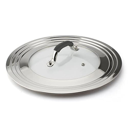 WishDirect 15 Inch Large Universal Pans Pots Lid Cover Fits 11/12/13/14/15" Frying Pans/Pots/Woks, Stainless Steel and Tempered Glass Lid with Vent Hole and Heat Resistant Handle