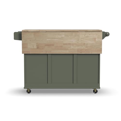 Homestyles Mobile Kitchen Island Cart with Wood Top and Dropleaf Breakfast Bar, 18" D x 53.5" W x 36" H, Green