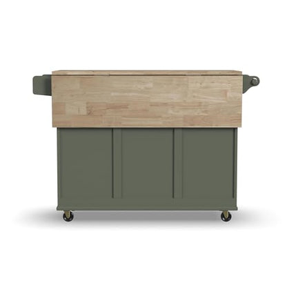 Homestyles Mobile Kitchen Island Cart with Wood Top and Dropleaf Breakfast Bar, 18" D x 53.5" W x 36" H, Green