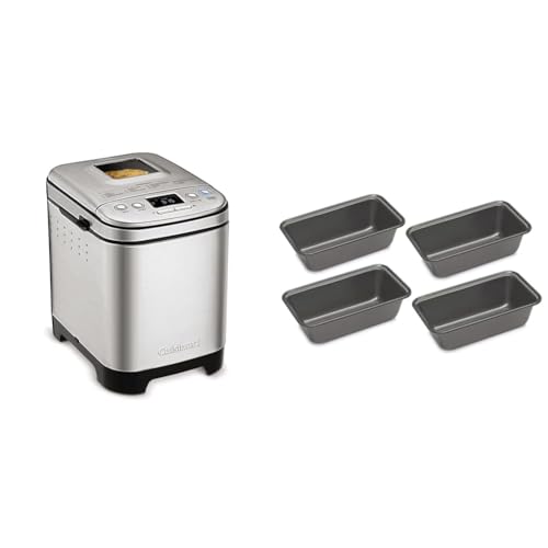 Cuisinart Bread Maker Machine + 4-Count Mini Loaf Pan Set, Automatic Stainless Steel, 12 Programs, 3 Loaf Sizes up to 2 lb, 3 Crust Colors, Nonstick Bundle