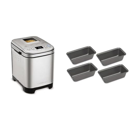Cuisinart Bread Maker Machine + 4-Count Mini Loaf Pan Set, Automatic Stainless Steel, 12 Programs, 3 Loaf Sizes up to 2 lb, 3 Crust Colors, Nonstick Bundle