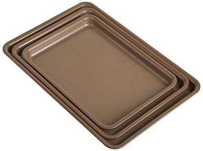 Anolon Gourmet Nonstick Bakeware Set with Nonstick Cookie Sheets / Baking Sheets - 3 Piece, Bronze Brown