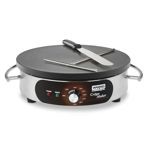 Waring Commercial Crepe Maker, 16" Cast Iron Cooking Surface, 570°F Adjustable Thermostat, for Restaurants & Commercial Kitchens, 120V, WSC160X