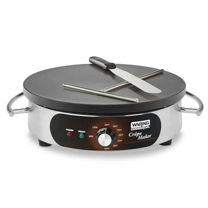 Waring Commercial Crepe Maker, 16" Cast Iron Cooking Surface, 570°F Adjustable Thermostat, for Restaurants & Commercial Kitchens, 120V, WSC160X