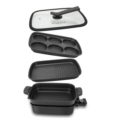 AEWHALE 3-in-1 Multifunctional Electric Grill,Electric Skillet Nonstick with Lids 1400W Party Griddle for Cooking Meats &Pancake