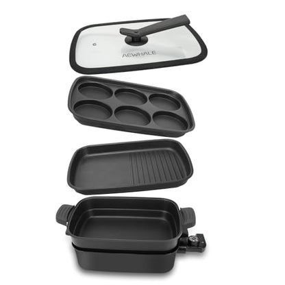 AEWHALE 3-in-1 Multifunctional Electric Grill,Electric Skillet Nonstick with Lids 1400W Party Griddle for Cooking Meats &Pancake