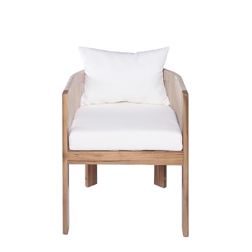 Christopher Knight Home Matera Acacia Wood Outdoor Dining Set for 8, 9 Piece Patio Dining Table and Chair Set, Wooden Outdoor Dining Armchair and Table Set with Removable Cushion, Light Teak+Beige