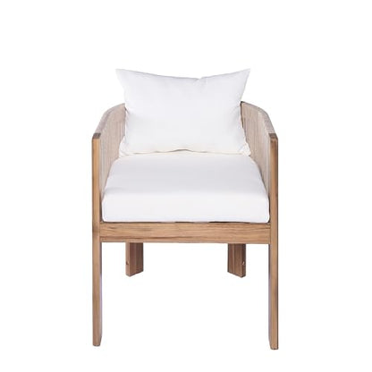 Christopher Knight Home Matera Acacia Wood Outdoor Dining Set for 8, 9 Piece Patio Dining Table and Chair Set, Wooden Outdoor Dining Armchair and Table Set with Removable Cushion, Light Teak+Beige