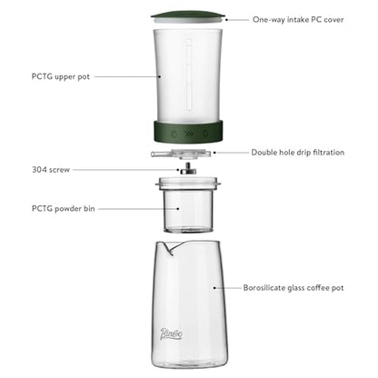 Bincoo Drip Cold Brew Coffee Maker,450ml High Borosilicate Glass Ice Drip Coffee Brewer,Adjustable Dual-Outlet Drip Speed, Constant Pressure Brewing