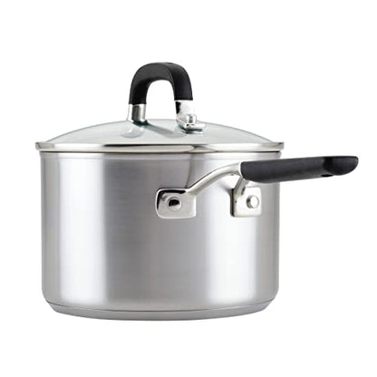 KitchenAid Stainless Steel Induction Saucepan with Lid, 3 Quart - Brushed Stainless Steel