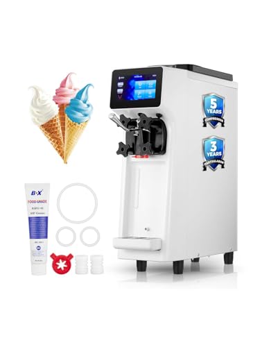 Commercial Ice Cream Machine, 10.4-20 QT/H Yield Soft Serve Ice Cream Machine with 4L Hopper & 1.6L Cylinder, Pre-Cooling & Auto Clean, Touch LCD for Snack Restaurants Bars (white, 4L)