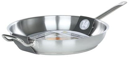 Thunder Group SLSFP4014 14" Frying Saute Skillet Pan with Encapsulated Base for Restaurant Diner Cafeteria | Oven Induction Halogen Gas Electric Cooktop Safe | 14"D x 2-5/8"H, Stainless Steel | NSF