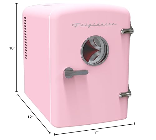 Frigidaire Retro 9-Can Mini Personal Fridge Portable Cooler for Car, Office, Bedroom, Dorm Room, or Cabin, 11.8" D x 7.1" W x 10.1" H, PINK