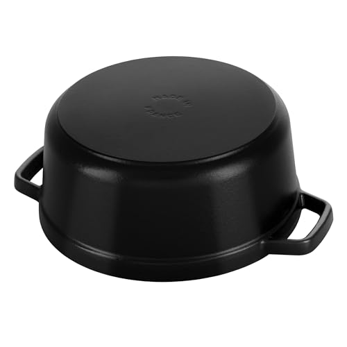 Staub Cast Iron Round Cocotte, Dutch Oven, 4-quart, serves 3-4, Made in France, Matte Black