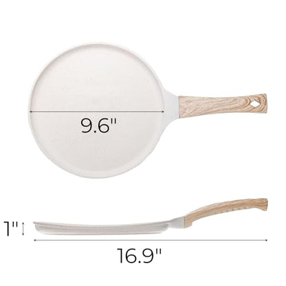 Hiceeden Nonstick Crepe Pan with Spreader, 10-Inch Tortilla Pan with Detachable Handle, Ceramic Coating Pancake Dosa Tawa Griddle Pan, for All Stove, Induction Compatible, PFOA Free (White)