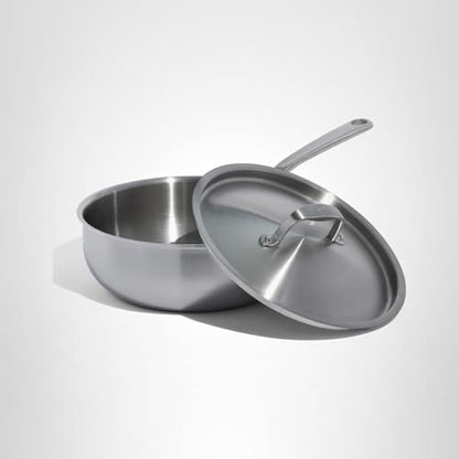 Made In Cookware | 3 Quart Stainless Steel Saucier Pan | 5 Ply Stainless Clad | Professional Cookware | Crafted in Italy | Induction Compatible