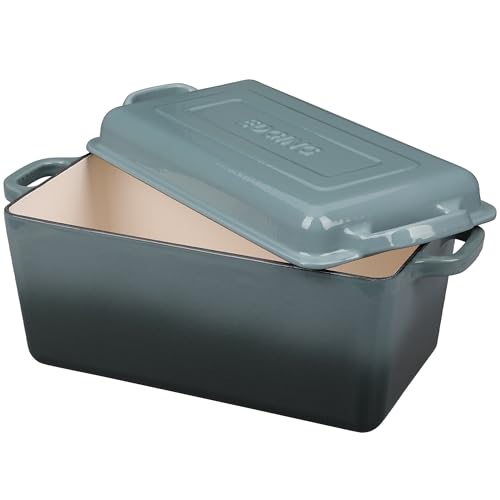 EDGING CASTING Enameled Cast Iron Dutch Oven, Oblong Bread Oven for Sourdough Bread Baking, Baking Pan, Dual Handles, Oven Safe, 4 Quart, Slateblue